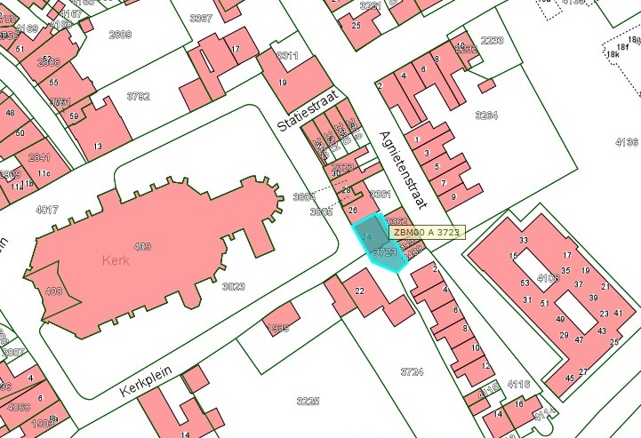Kadastrale kaart van 2015 van ingetekende perceel aan Kerkplein 24 in Zaltbommel