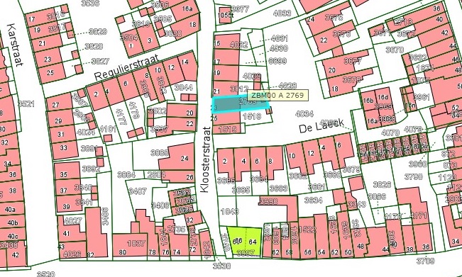 Kadastrale kaart van 2015 van ingetekende perceel aan de Kloosterstraat 23 in Zaltbommel