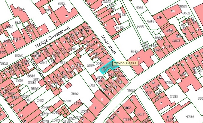 Kadastrale kaart van 2015 van ingetekende perceel aan de Maasstraat 24 in Zaltbommel