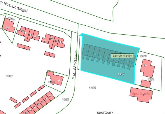 Kadastrale kaart van 2015 van ingetekende perceel van Maarten van Rossemsingel 65 t/m 83 in Zaltbommel