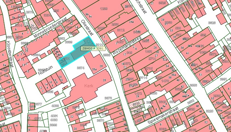 Kadastrale kaart van 2015 van ingetekende perceel aan de Oliestraat 22 en 22a in Zaltbommel