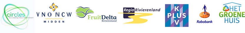 Logo van Circles, VNO CNW Midden, Fruit Delta Rivierenland, Regio Rivierenland, KplusV, Rabobank en Het Groene Huis