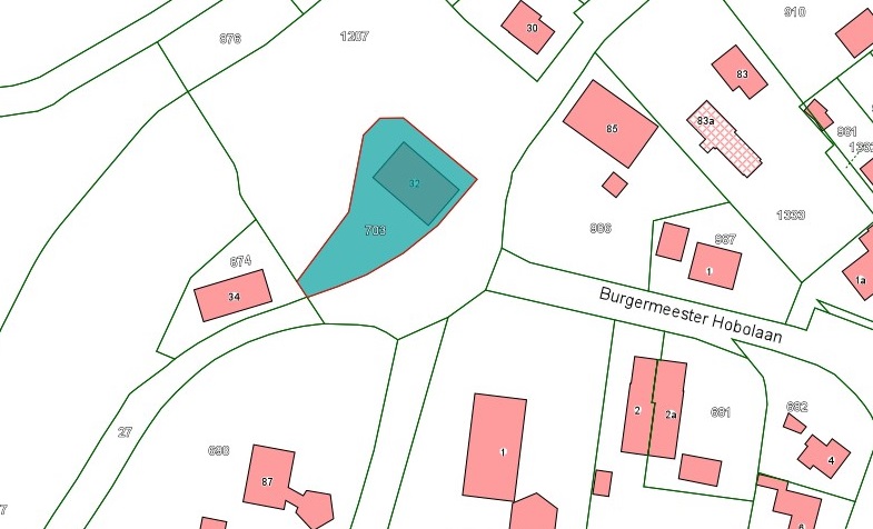 Kadastrale kaart van 2015 van ingetekende perceel aan Waaldijk 32 in Zuilichem