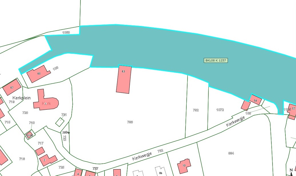Kadastrale kaart van 2015 van ingetekende perceel aan Waaldijk 61 in Zuilichem