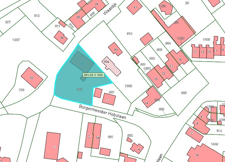 Kadastrale kaart van 2015 van ingetekende perceel aan Waaldijk 85 in Zuilichem