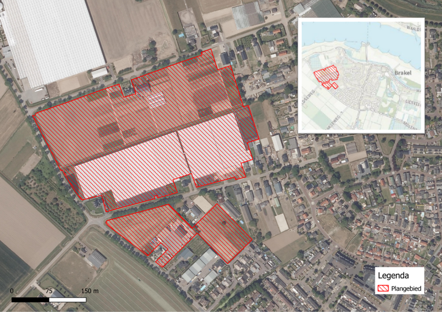 Op luchtfoto is het gebied ingesloten door de Groenesteeg, de Appelweg, de Engsteeg en de Molensteeg in Brakel West gearceerd