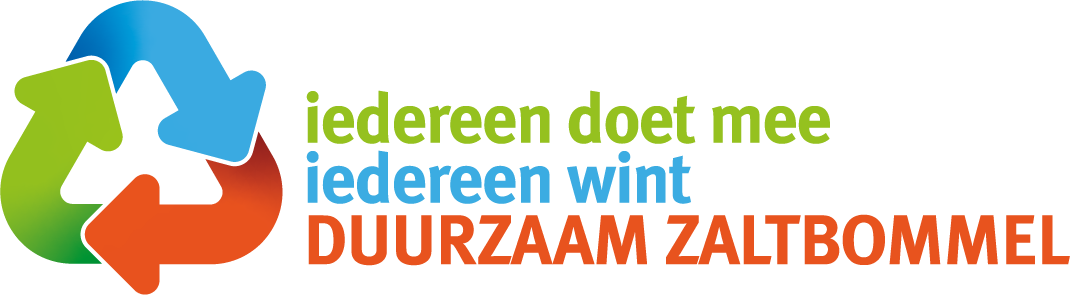 Het logo van Duurzaam Zaltbommel met tekst: Iedereen doet mee, iedereen wint, Duurzaam Zaltbommel