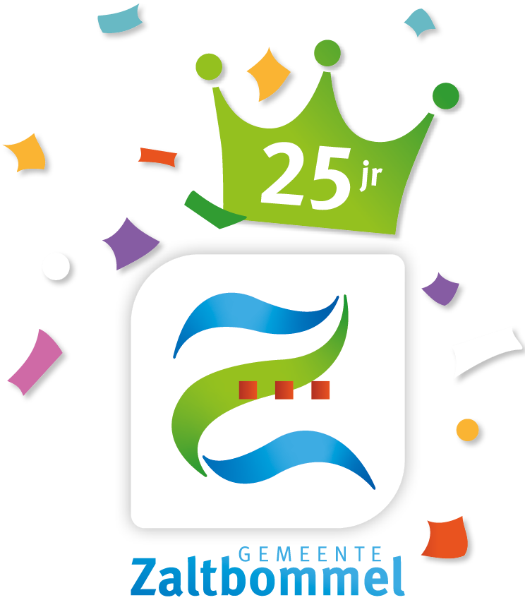 Logo 25 jaar gemeente Zaltbommel met groene kroon op logo